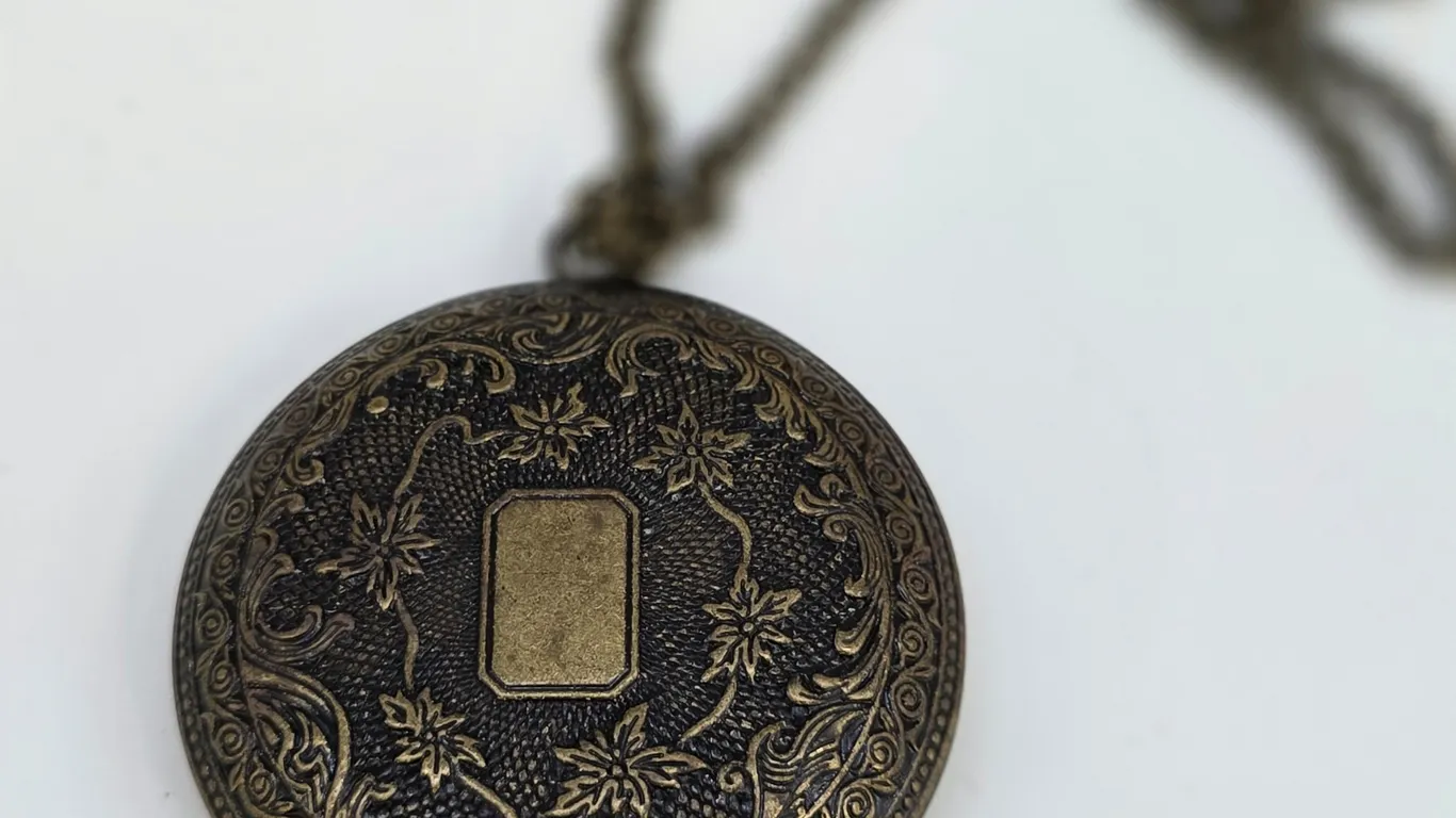 Antique Bronze Floral Embossed Round Locket Necklace Victorian Style Pendant