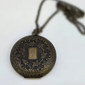 Antique Bronze Floral Embossed Round Locket Necklace Victorian Style Pendant