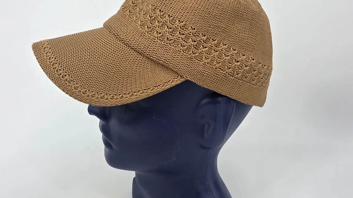 Collection XVIII Tan Knit Baseball Cap Crochet Detail Adjustable Hat O/S