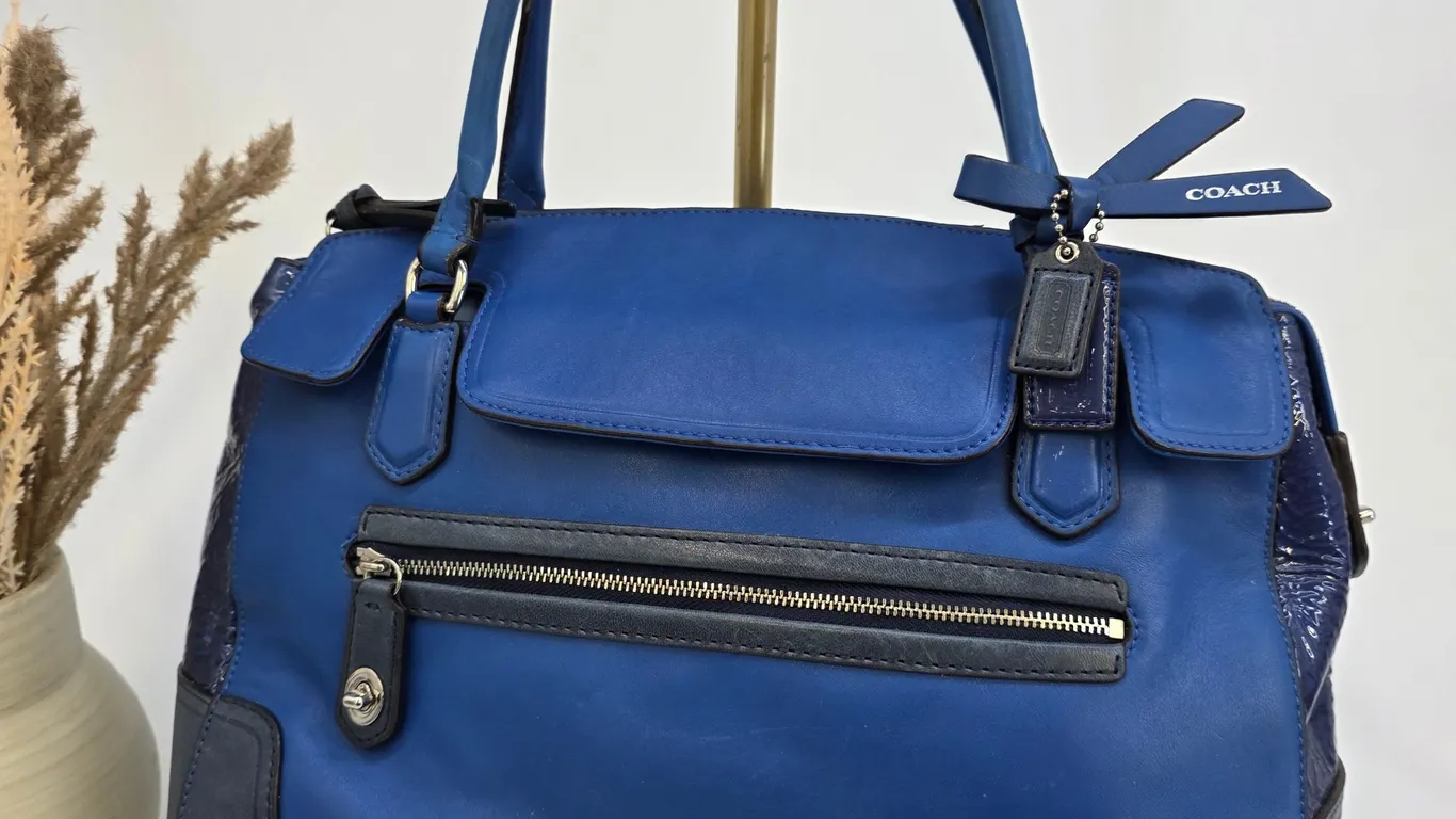 Coach Madison Sadie Flap Satchel Blue Leather Handbag 25073