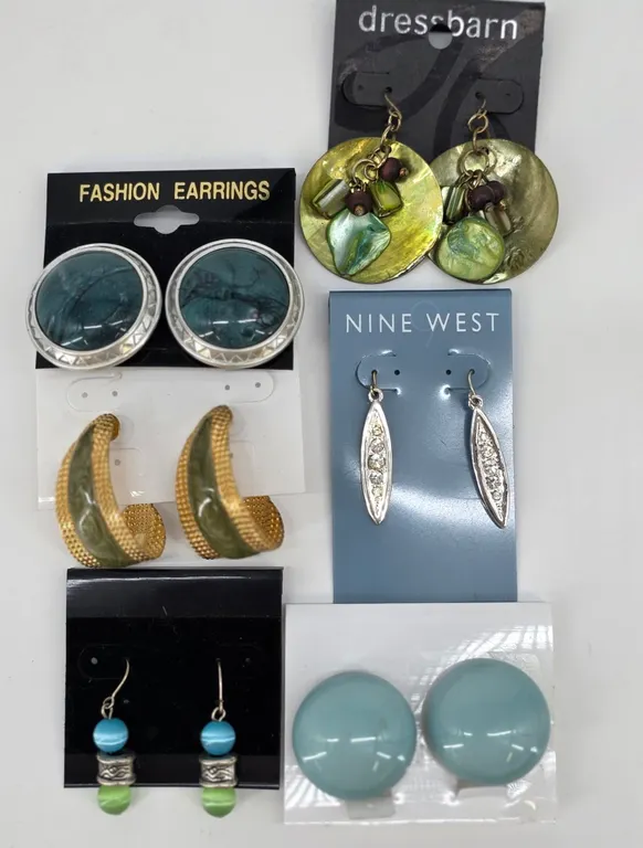 Mixed Fashion Earring Lot 6 Pairs Nine West Dress Barn Green Teal Shell Hoops