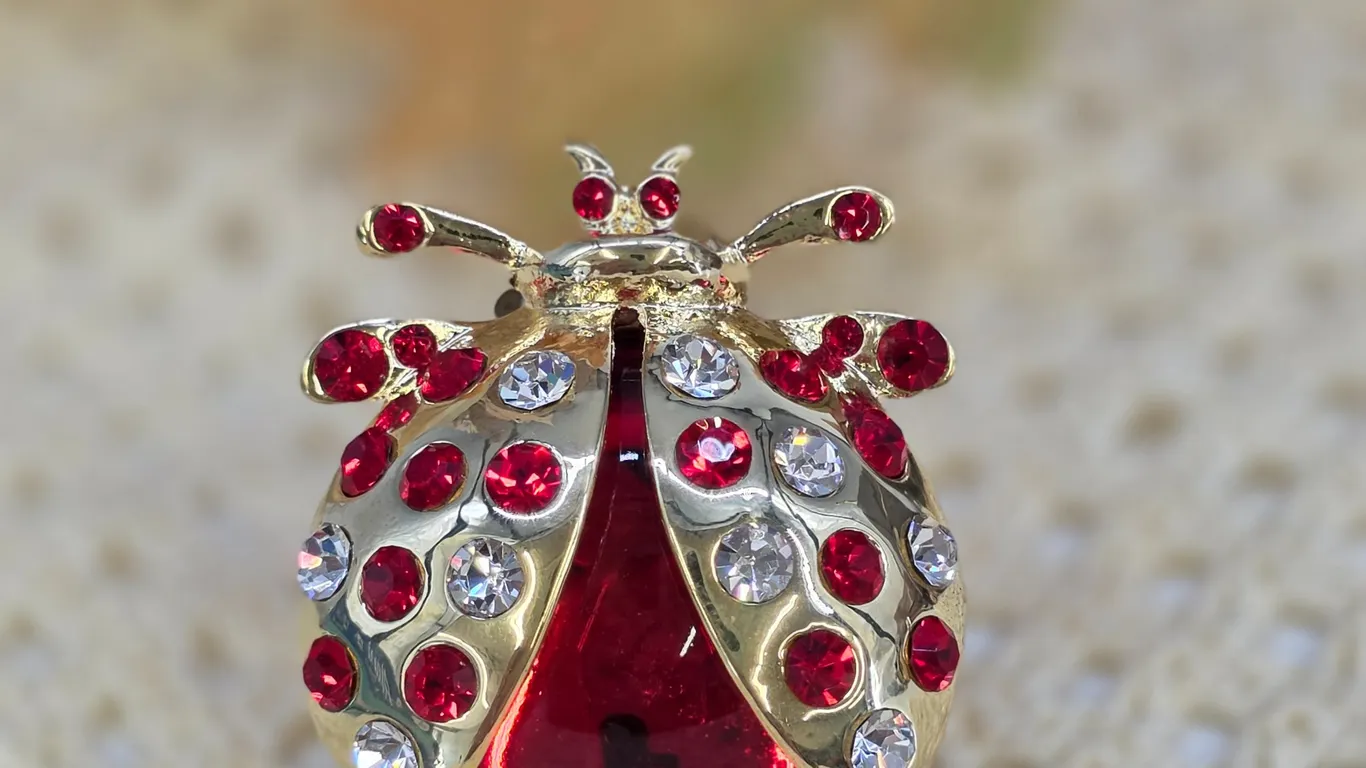 Gold Tone Red Rhinestone Ladybug Brooch Pin Insect Jewelry