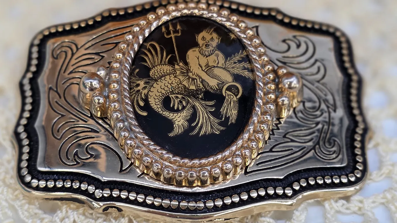 Merman Sea Deity Western Belt Buckle Gold Silver Tone Nautical Mythical