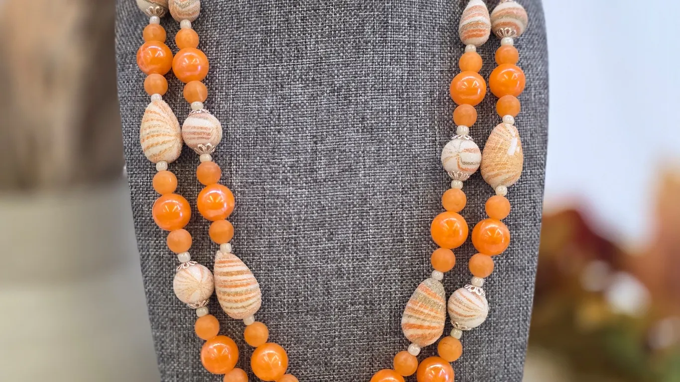 Vintage West Germany Orange Sugar Bead Double Strand Necklace Mid-Century