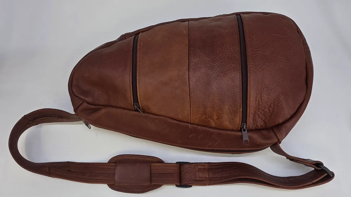 Vintage Brown Pebbled Leather Sling Bag Teardrop Crossbody Backpack Mexico