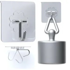 Adhesive Wall Hooks Heavy Duty 50LB Clear Hook New in Box