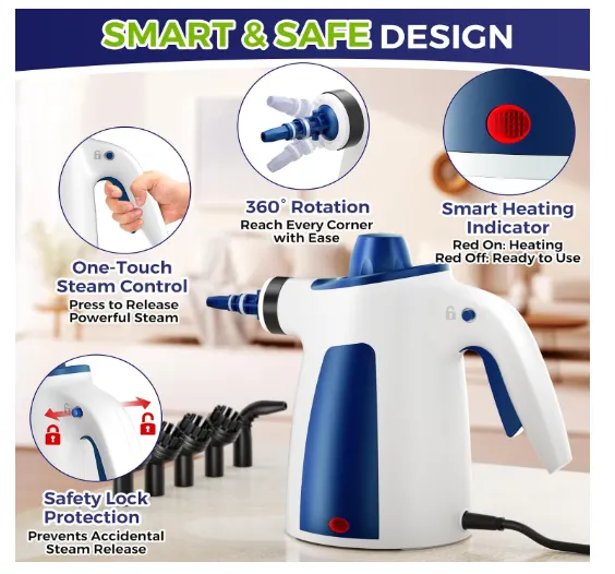 Pressurized Handheld Steam Cleaner, 230°F Steam with 14 Accessories - Open Box