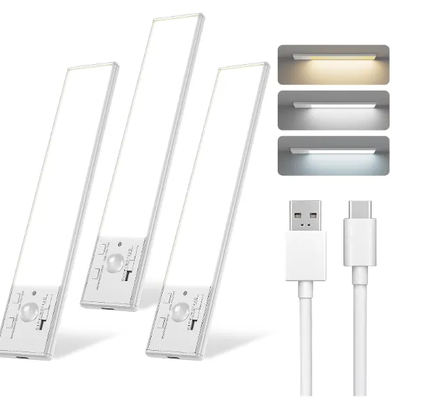 Under Cabinet Lighting, 12 Inch Motion Sensor, USB Rechargeable Closet Light, 3 Color Temperature Ne