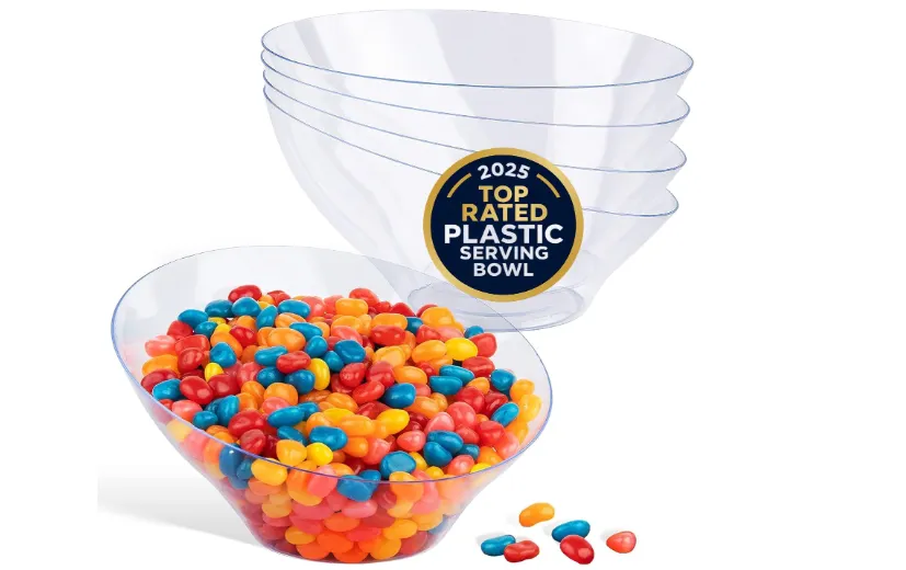 20oz Clear Plastic Serving Bowls (4 Pack) Medium Disposable Candy Dishes, Buffet Containers New