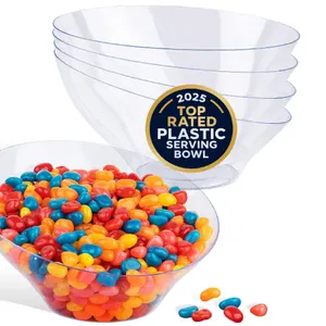 20oz Clear Plastic Serving Bowls (4 Pack) Medium Disposable Candy Dishes, Buffet Containers New