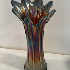 Iridescent Carnival Glass Swung Vase – Maker Unknown