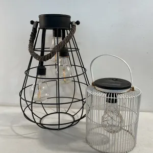 Set of 2 Decorative Solar Lanterns with Edison-Style Bulbs
