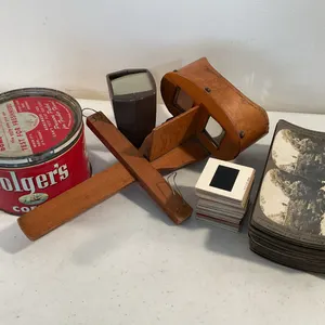 Vintage Photography & Slide Collection with Keystone Stereoviews, Viewer & Folger’s Coffee Tin