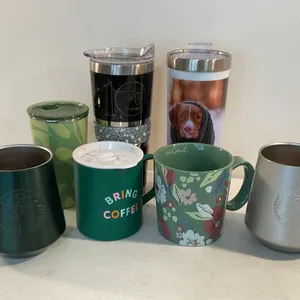 Starbucks & Assorted Travel Tumblers and Coffee Cups