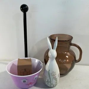 Amber Glass Pitcher, Floral Bunny & Assorted Home Décor
