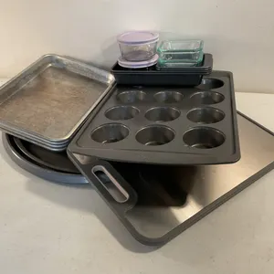 Assorted Bakeware, Wilton Pans & Glass Storage Dishes