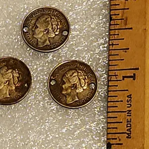 Three-1944 "P" Mint Wilhelmina, Queen Of The Netherlands 10 Cent Coins WWII, All Have 2 Holes, Belie