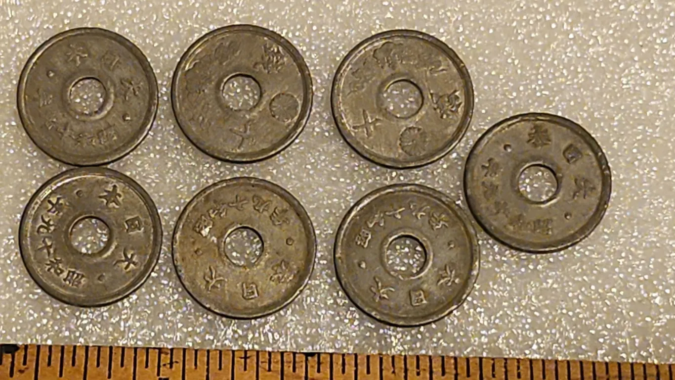 7 Japanese Showa Era 10 Sen Tin-Zinc Alloy Coins World War II Era