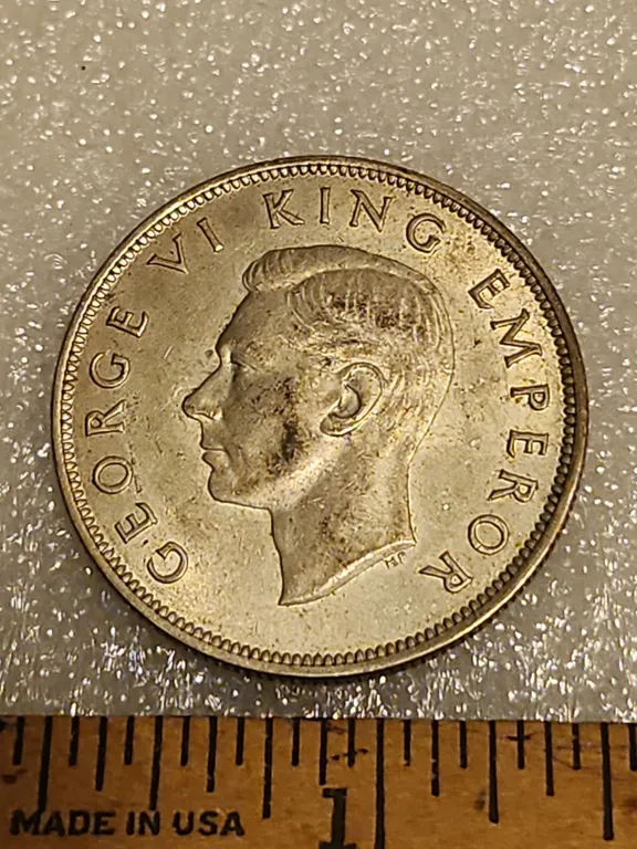 1942 WWII New Zealand King George VI, Half Crown, Silver/Copper Alloy Coin