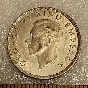 1942 WWII New Zealand King George VI, Half Crown, Silver/Copper Alloy Coin