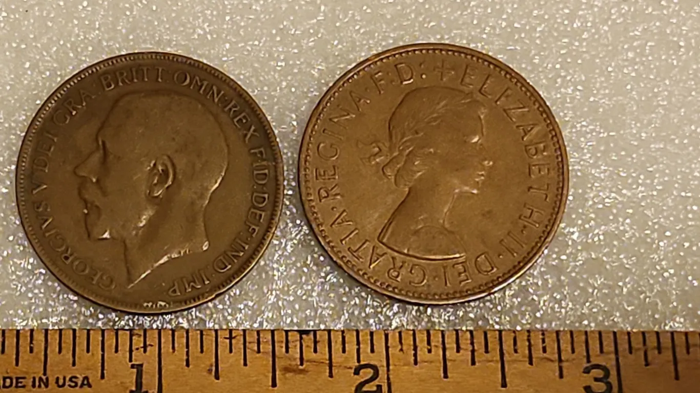 1922 King George V & 1962 Queen Elizabeth II, British Pre-Decimal, Bronze Pennies