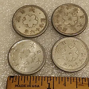 4 Japanese 10 Sen, Double-Petal Cherry Blossom/Chrysanthemum Flower [The Imperial Seal Of Japan] Alu