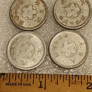 4 Japanese 10 Sen, Double-Petal Cherry Blossom/Chrysanthemum Flower [The Imperial Seal Of Japan] Alu