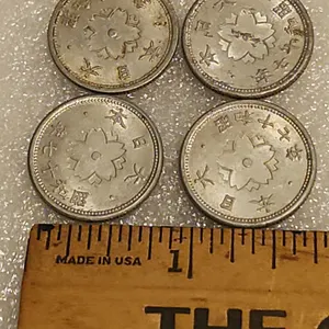 4 Japanese 10 Sen, Double-Petal Cherry Blossom/Chrysanthemum Flower [The Imperial Seal Of Japan] Alu