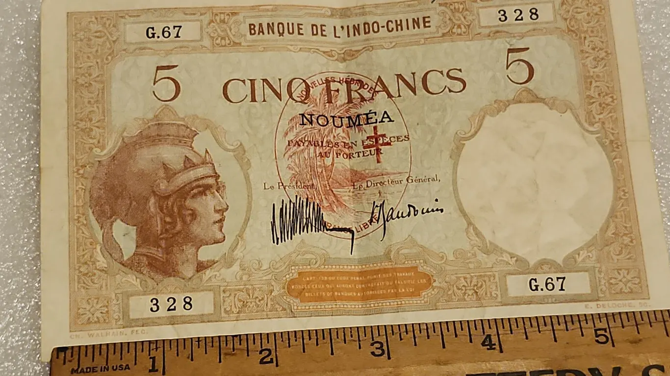 5-Cino Francs Banknote Issued By The Banque De L'Indo-Chine
