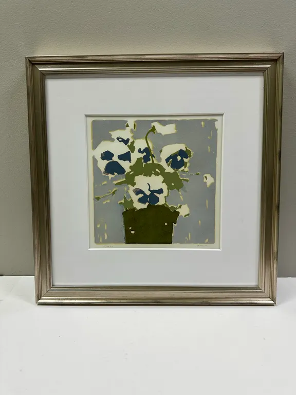 Signed "Pansies" Lino Cut by Judy Friday