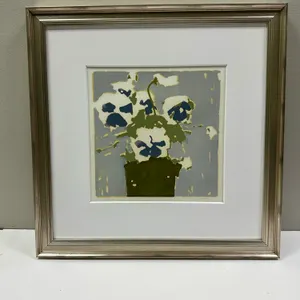 Signed "Pansies"  Lino Cut by Judy Friday