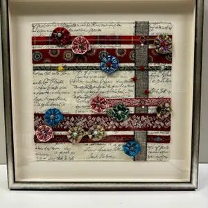 Buttons & Roses, Ribbon & Textile Mixed Media
