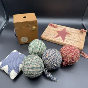 Kodak Eastman Box Camera & Primitive Rag Balls & Sign