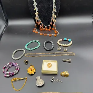 Box Lot Jewelry Includes Vintage Hickok Tie Clip w/ Chain