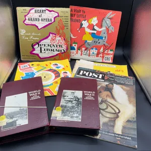 Box Lot Vinyl Records, Post Magazine & World War II w/ Walter Cronkite VHS Tapes