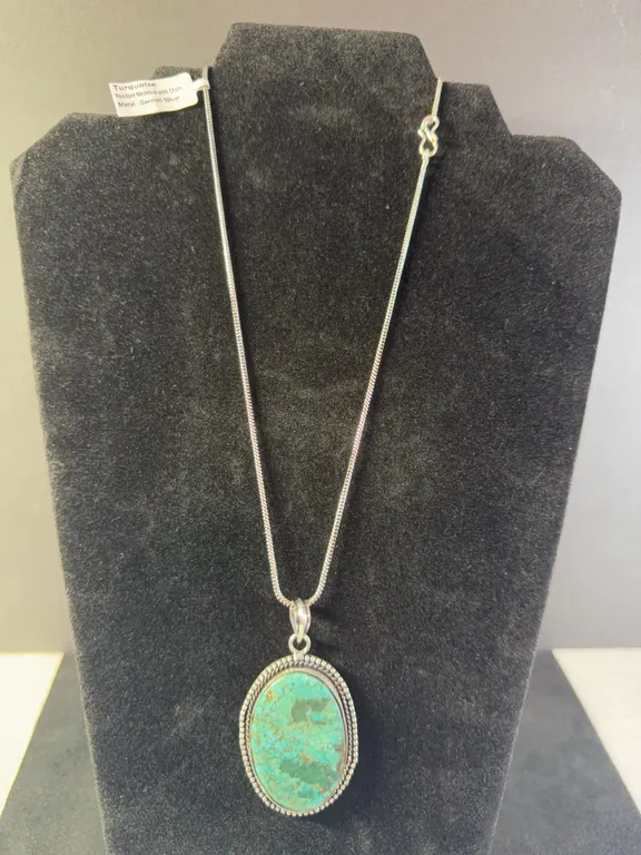 “Turquoise” Pendant Necklace with 18” Chain Jewelry, German Silver