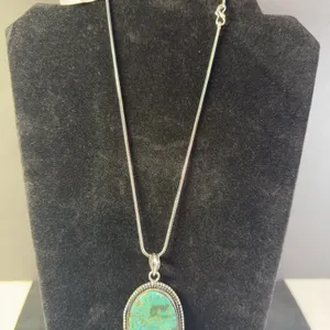 “Turquoise” Pendant Necklace with 18” Chain Jewelry, German Silver