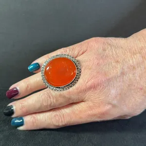 “Red Onyx” Ring Jewelry, German Silver, Size-8