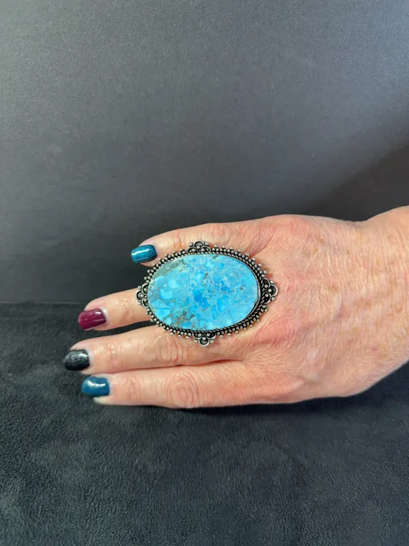“Turquoise” Ring Jewelry, German Silver, Size-8