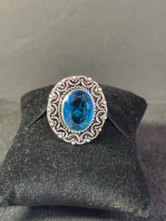 “Blue Topaz” Ring Jewelry, German Silver, Size-8