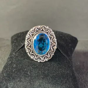 “Blue Topaz” Ring Jewelry, German Silver, Size-8