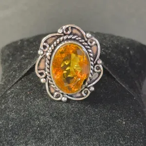 “Citrine” Ring Jewelry, German Silver, Size-6