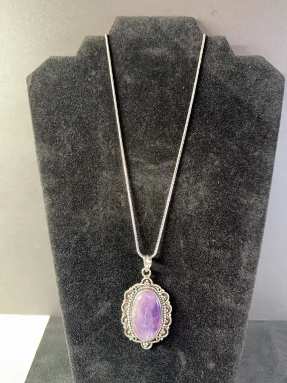 “Amethyst” Pendant Necklace with 18” Chain Jewelry, German Silver