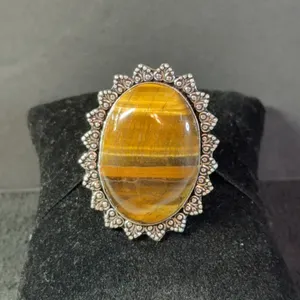 “Tiger Eye” Ring Jewelry, German Silver, Size-8