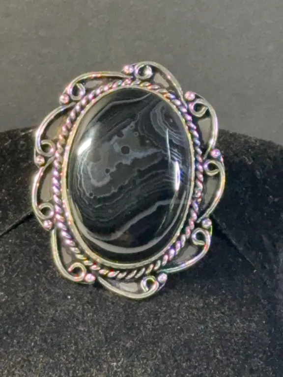 “Black Onyx” Ring Jewelry, German Silver, Size-6