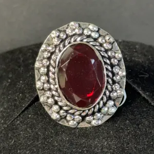 “Garnet” Ring Jewelry, German Silver, Size-8