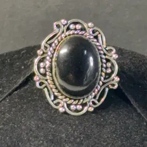 “Black Onyx” Ring Jewelry, German Silver, Size-6