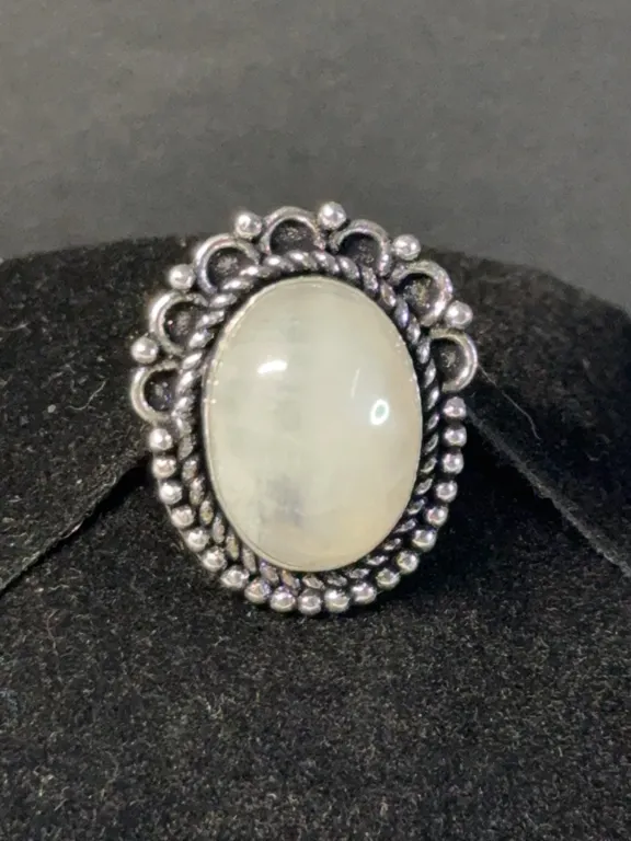 “Rainbow Moon Stone” Ring Jewelry, German Silver, Size-7