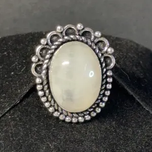 “Rainbow Moon Stone” Ring Jewelry, German Silver, Size-7