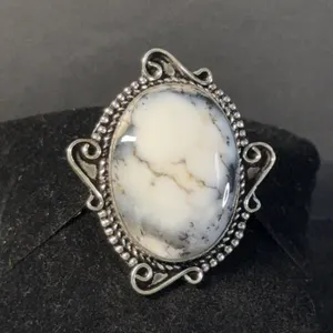 “Dendrite Opal” Ring Jewelry, German Silver, Size-7
